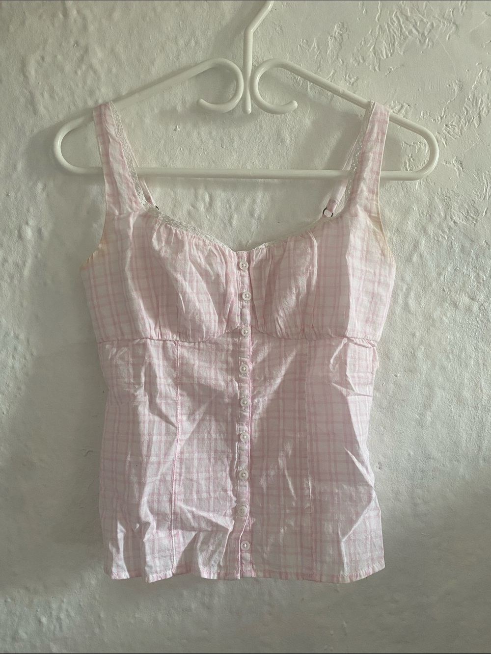 Women's Pink Plaid Button-Front Cami Top